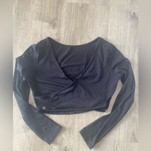 Women's Black Long Sleeve Wrap Top
